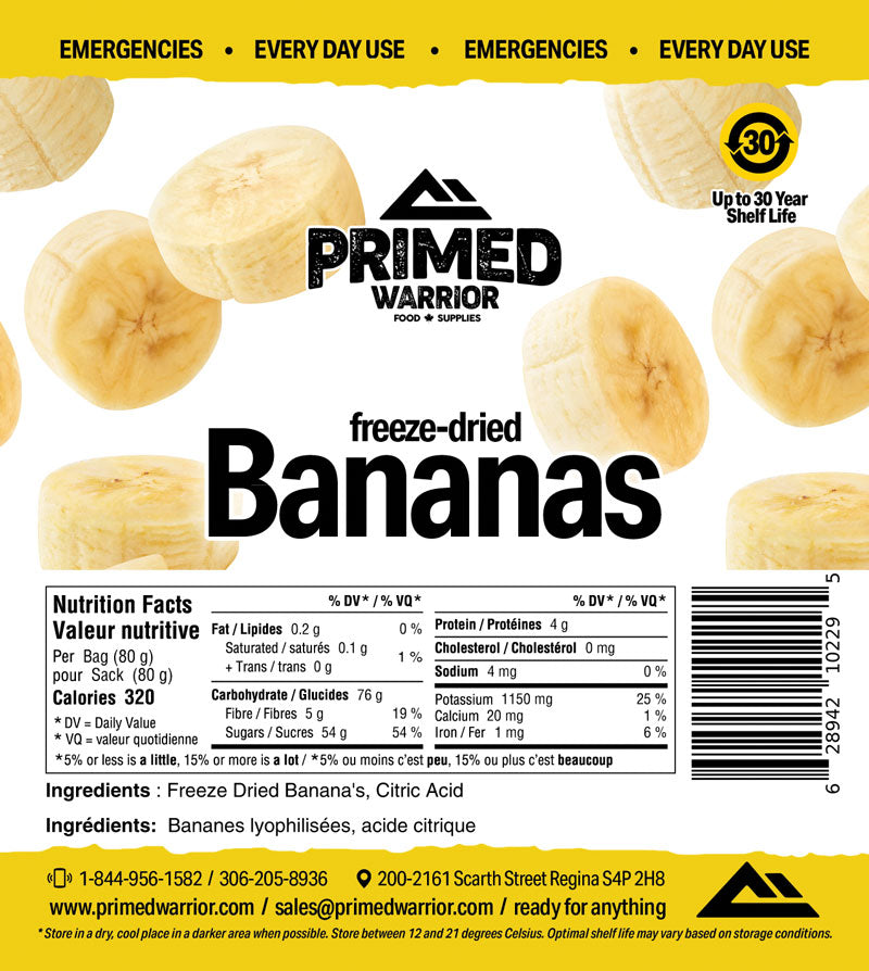 Primed Warrior Freeze Dried Bananas